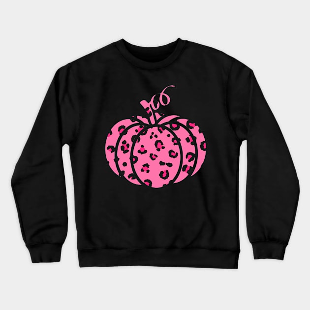 Pink Leopard Pumpkin Cheetah Pumpkin - Halloween Thanksgiving Crewneck Sweatshirt by HappyGiftArt